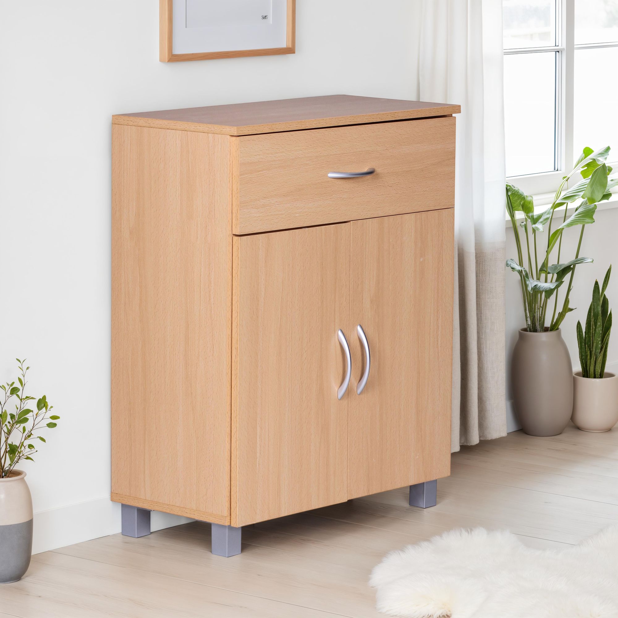 Sideboard 60cm mit 2 Türen & 1 Schublade Moderne Kommode Allzweckschrank Flurschrank – Ansicht 4