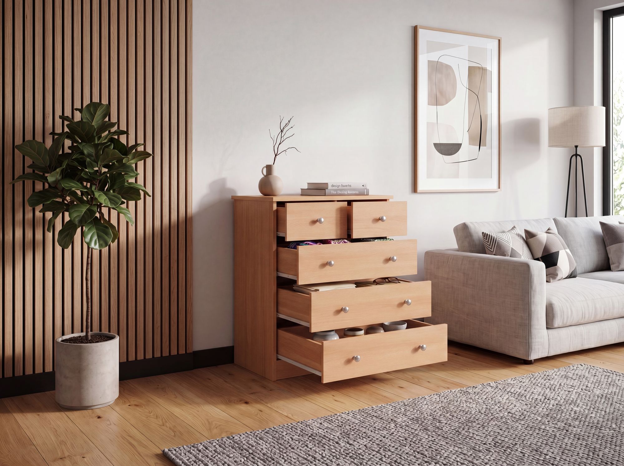 Schubladenkommode mit 5 Schubladen 60cm Sideboard Kommode zeitloses Design – Ansicht 2