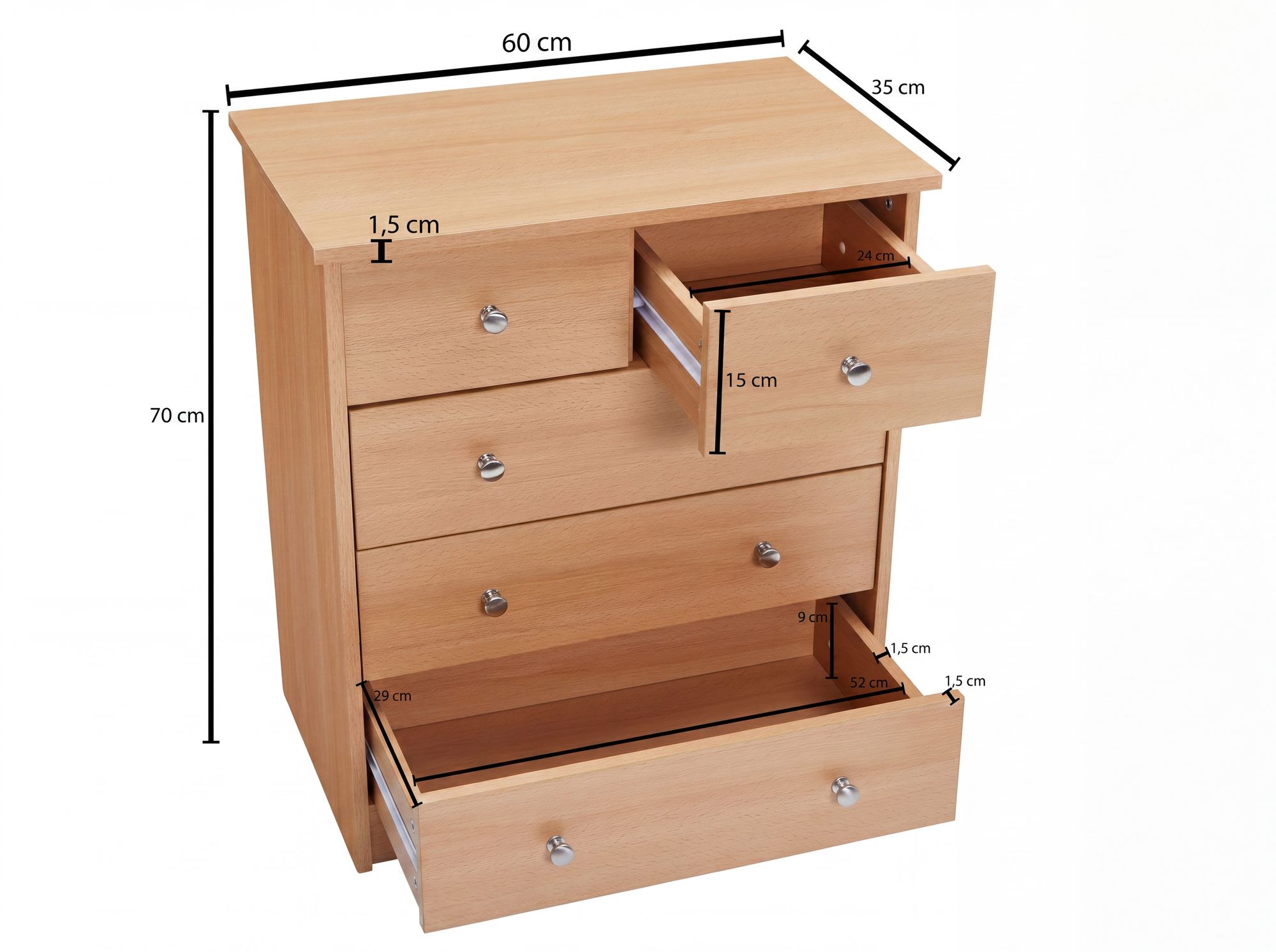 Schubladenkommode mit 5 Schubladen 60cm Sideboard Kommode zeitloses Design – Ansicht 3