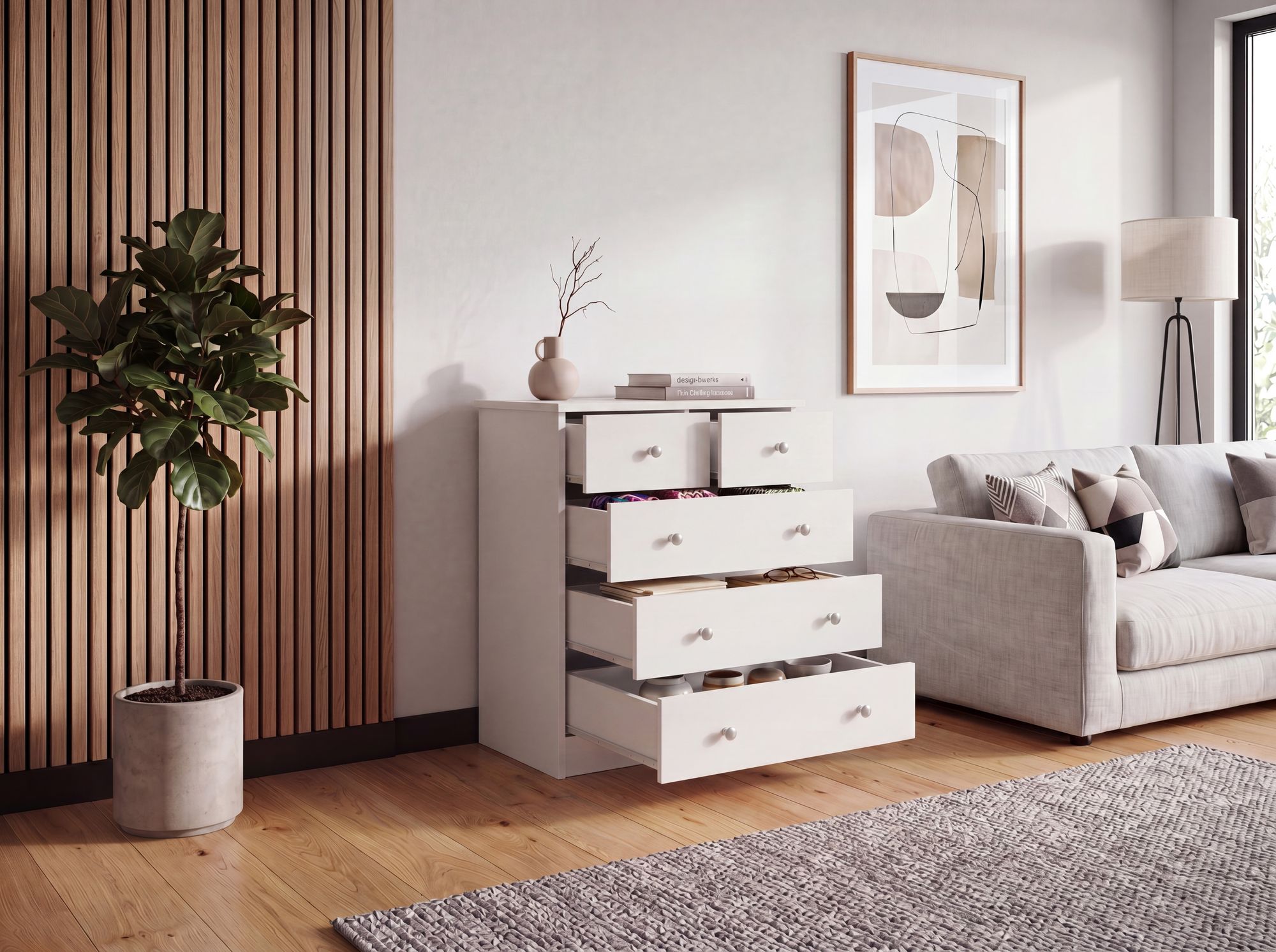 Schubladenkommode mit 5 Schubladen 60cm Sideboard Kommode zeitloses Design – Ansicht 4