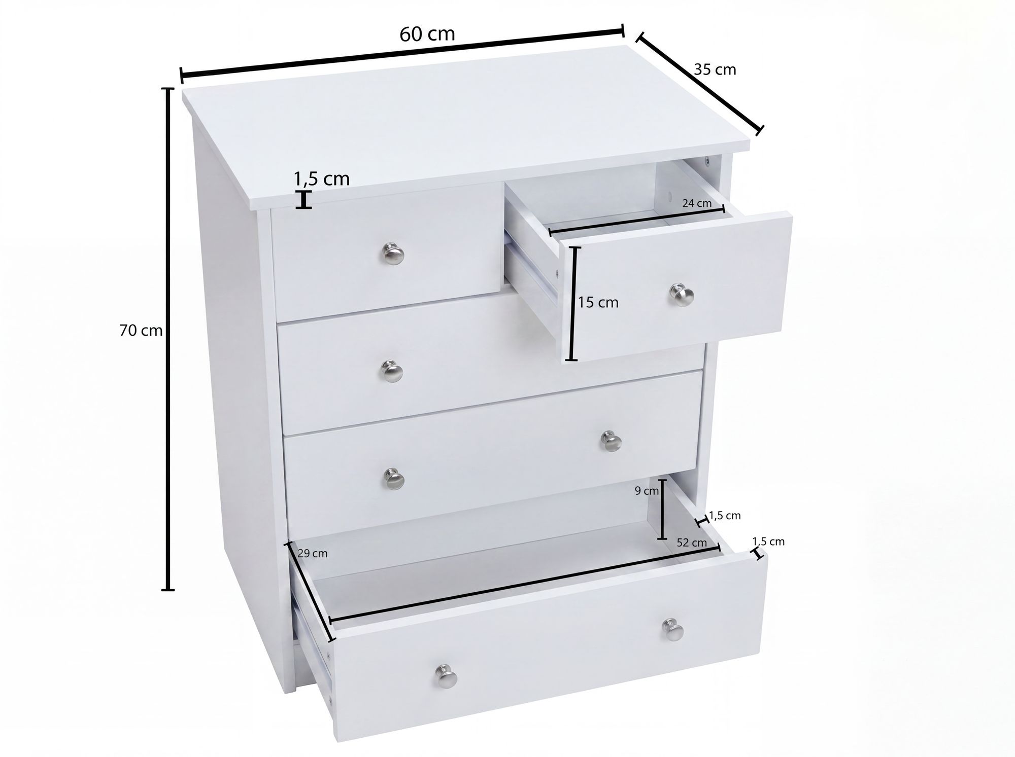 Schubladenkommode mit 5 Schubladen 60cm Sideboard Kommode zeitloses Design – Ansicht 3