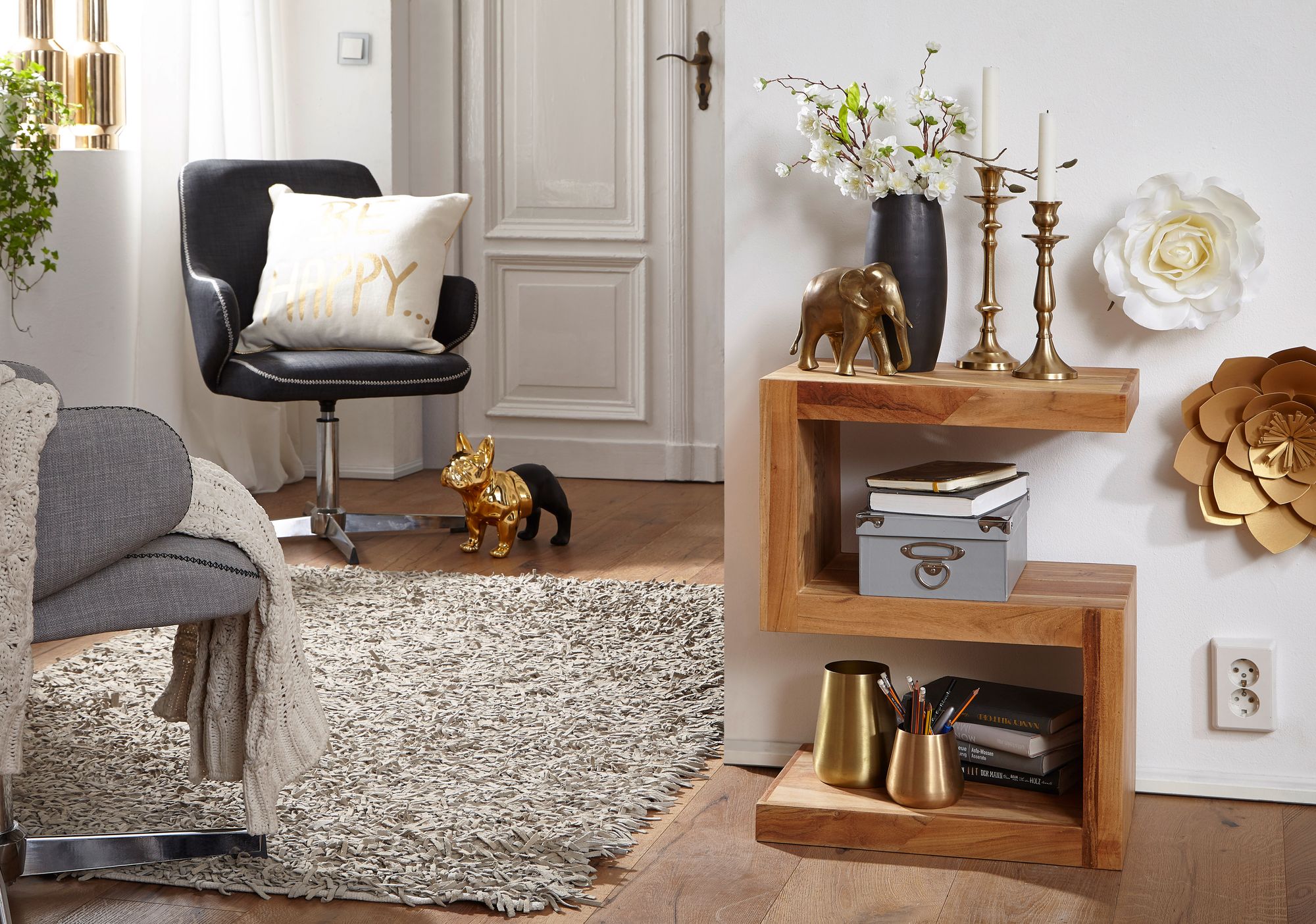 Massivholz Beistelltisch S Cube Design Couchtisch Massiv Holz Modern Regal – Ansicht 3