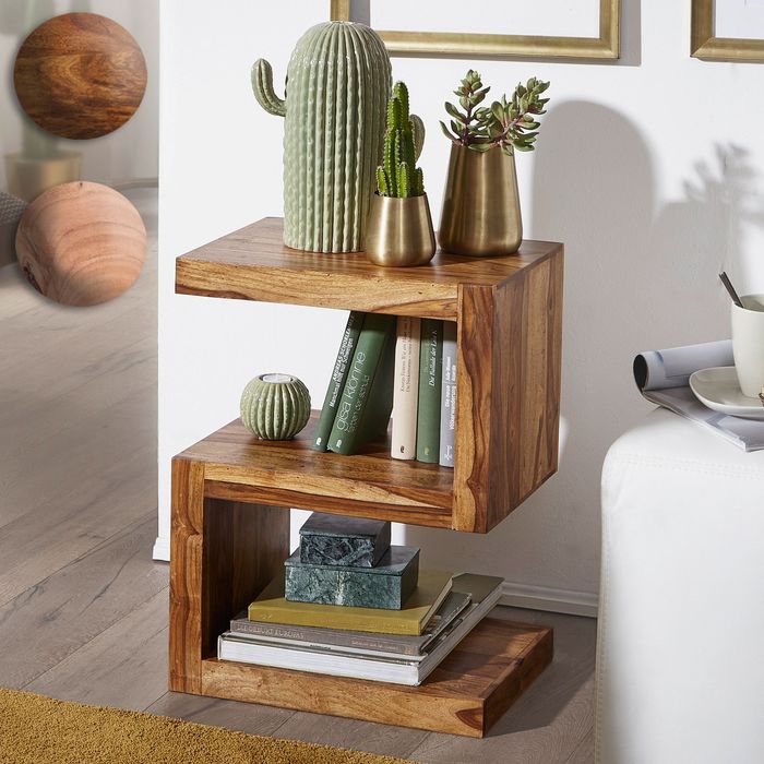 FineBuy Beistelltisch Massivholz "S" Cube 60cm hoch Wohnzimmer-Tisch Design Landhaus-Stil Couchtisch Farbe wählbar