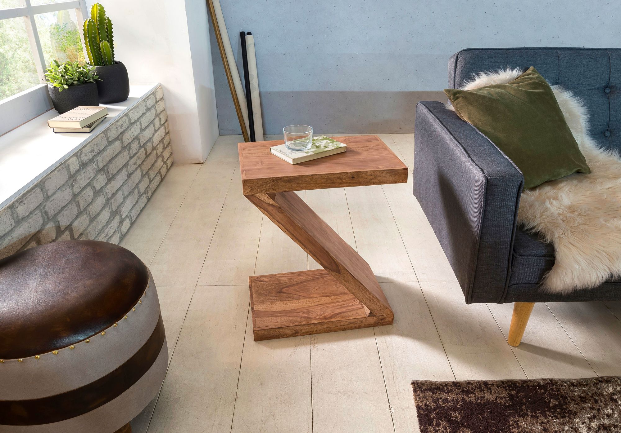 Massivholz Beistelltisch Z Cube 44x30x59 cm Couchtisch Regal – Ansicht 2