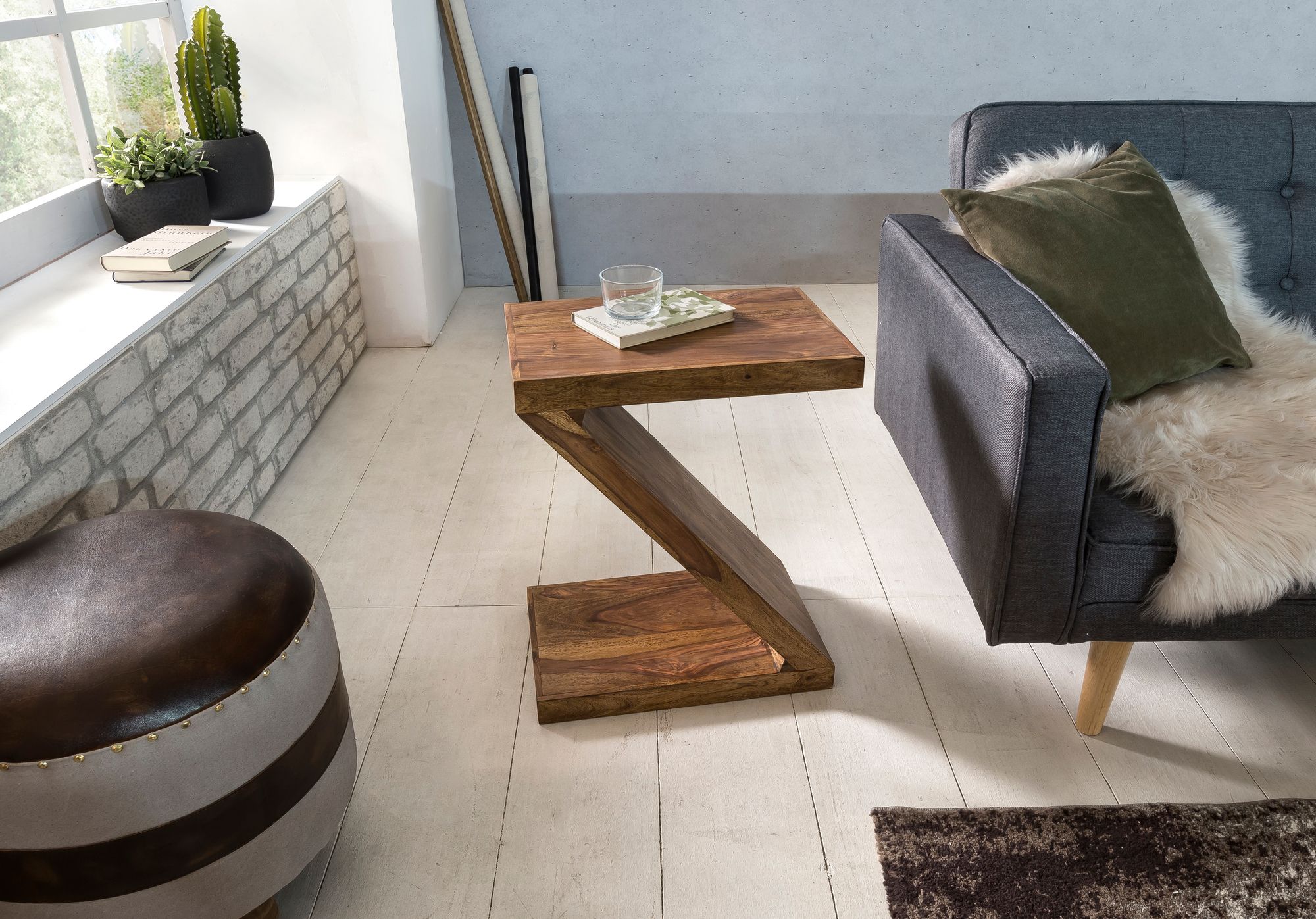 Massivholz Beistelltisch Z Cube 44x30x59 cm Couchtisch Regal – Ansicht 3