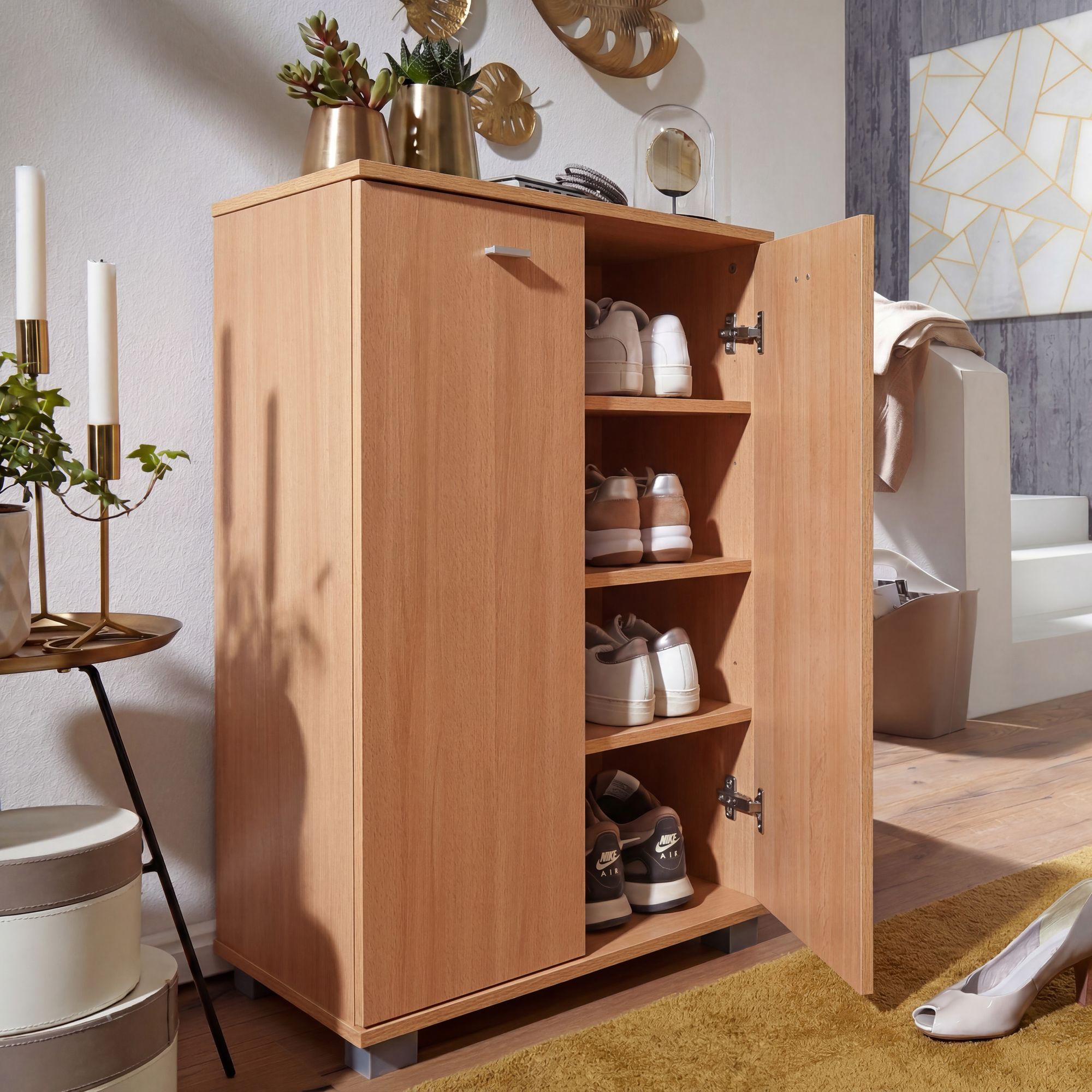 Schuhschrank Holz 12 Paar Schuhe Schuhregal Schuhkommode Flurschrank Sideboard – Ansicht 1