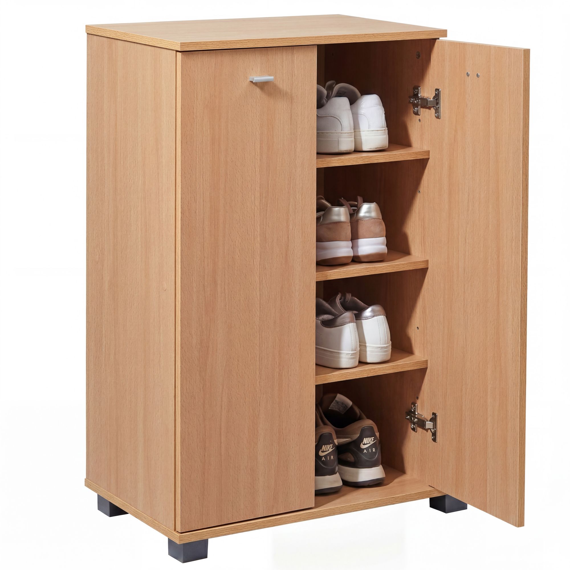 FineBuy Design Schuhschrank NIMES modern Holz 12 Paar Schuhe 4 Fächer 2 Türen, Schuhregal 60 x 90 x 35 cm platzsparend, Schuhkommode Flurschrank mit Ablage