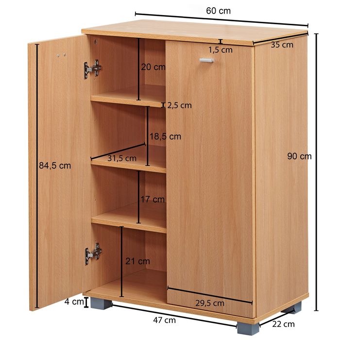 Schuhschrank Holz 12 Paar Schuhe Schuhregal Schuhkommode Flurschrank Sideboard – Maßzeichnung