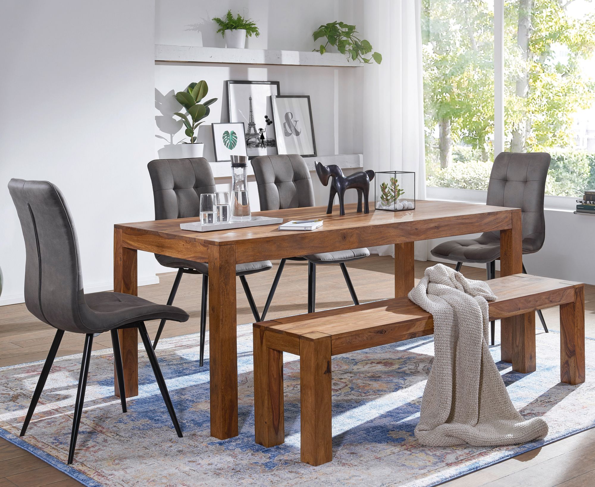 FineBuy Sheesham Massivholz Esszimmer Sitzbank Bank 180 x 35cm Esszimmerbank – Ansicht 5