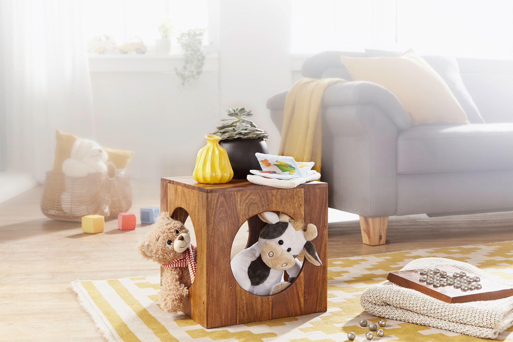 FineBuy Sheesham Beistelltisch 35x35x35 cm Cube Holztisch Tisch mit Stauraum – Ansicht 3