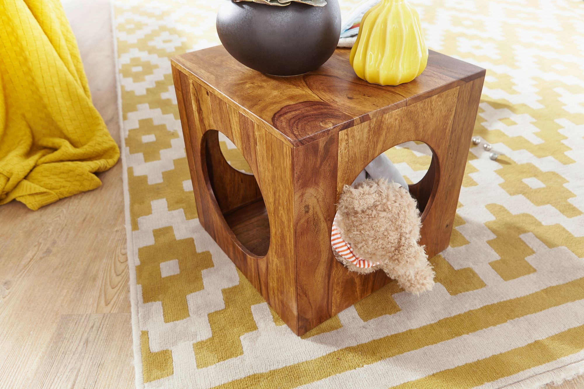 FineBuy Sheesham Beistelltisch 35x35x35 cm Cube Holztisch Tisch mit Stauraum – Ansicht 4