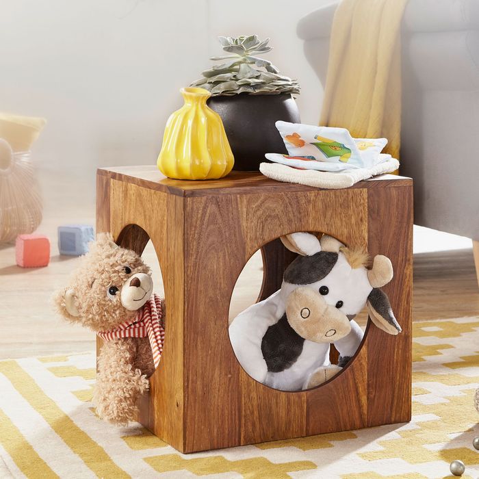 FineBuy Beistelltisch Sheesham Massivholz 35x35x35 cm Cube Wohnzimmertisch, Design Aufbewahrungstisch modern, Kleiner Holztisch in Würfel-Form, Quadratischer Dekotisch mit Stauraum 4250950229327