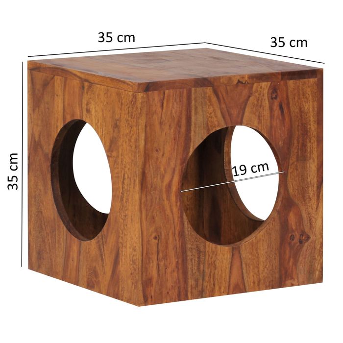 FineBuy Beistelltisch Sheesham Massivholz 35x35x35 cm Cube Wohnzimmertisch, Design Aufbewahrungstisch modern, Kleiner Holztisch in Würfel-Form, Quadratischer Dekotisch mit Stauraum 4250950229327