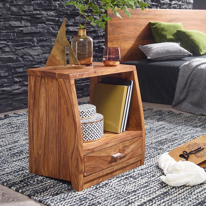 FineBuy Nachttisch Massiv-Holz Sheesham Nacht-Kommode 53 cm 1 Schublade Ablage Nachtschrank Landhaus-Stil Echt-Holz 4250950230484