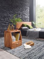 Nachtkommode Sheesham Massivholz Schublade & Ablage Nachttisch Nachtkästchen – Ansicht 2