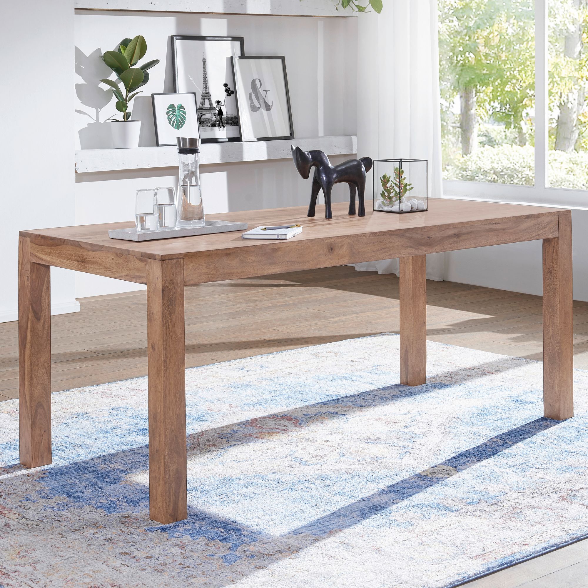 FineBuy Esstisch Massivholz Akazie 120 x 60 cm - Landhaus Esszimmertisch rechteckig Massiv - Küchentisch Vollholz - Holz Tisch Natur - Echtholztisch