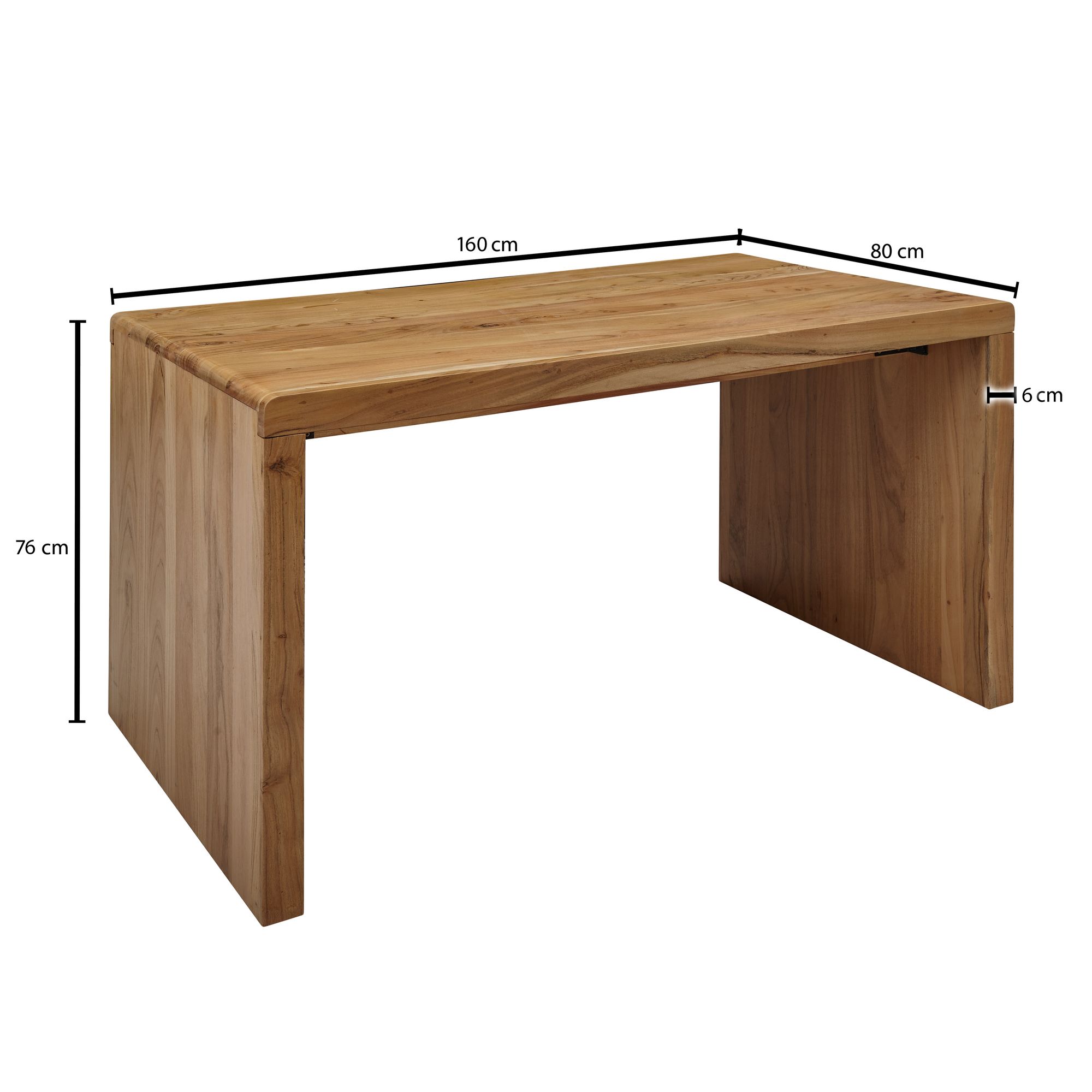 FineBuy Schreibtisch 160 x 80 x 76 cm Akazie Massiv Bürotisch Büromöbel – Ansicht 3
