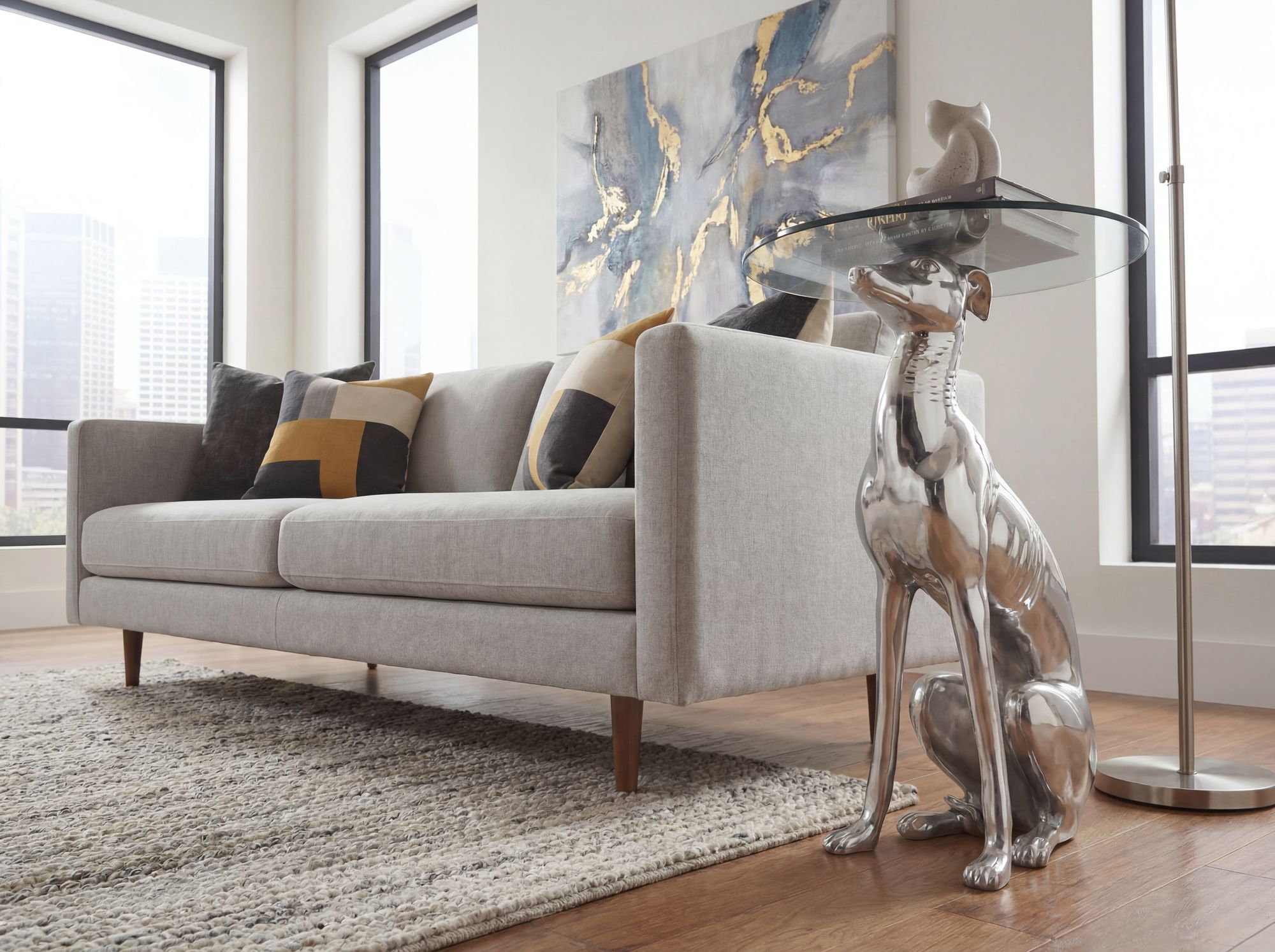 FineBuy Design Beistelltisch Ø40cm Runder Couchtisch Hund 50 cm Hoch Aluminium Tierfigur Ausgefallener Wohnzimmertisch Silber Deko Tisch | Farbe: Silber FineBuy Design Beistelltisch Ø40cm Runder Couchtisch Hund 50 cm Hoch Aluminium Tierfigur Ausgefallener Wohnzimmertisch Silber Deko Tisch | Farbe: Silber