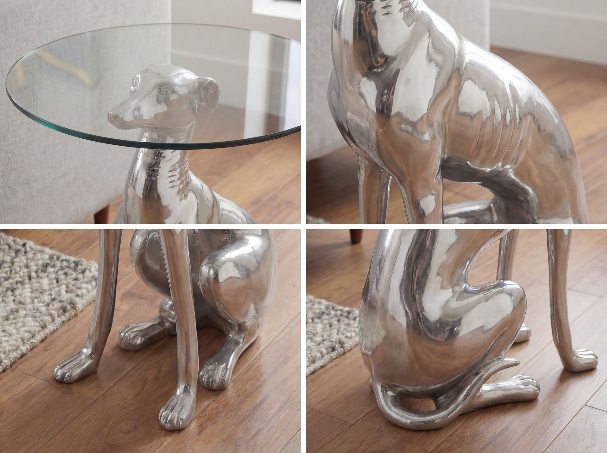 FineBuy Design Beistelltisch Ø40cm Runder Couchtisch Hund 50 cm Hoch Aluminium Tierfigur Ausgefallener Wohnzimmertisch Silber Deko Tisch | Farbe: Silber FineBuy Design Beistelltisch Ø40cm Runder Couchtisch Hund 50 cm Hoch Aluminium Tierfigur Ausgefallener Wohnzimmertisch Silber Deko Tisch | Farbe: Silber