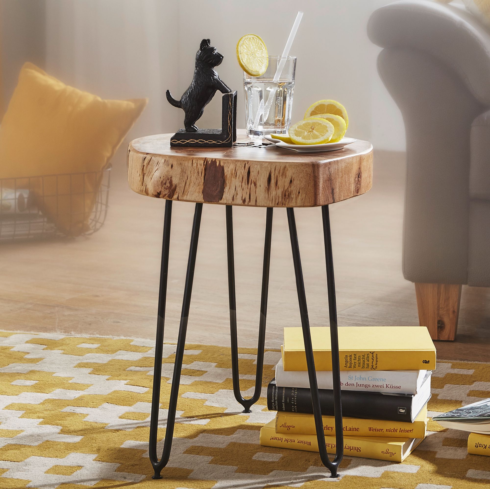 FineBuy Massivholz Akazie Beistelltisch 35 x 35 cm