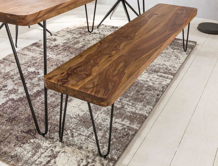 FineBuy Massive Sitzbank 180 x 40 cm HARLEM Sheesham Holz Bank für Esstisch Massiv, Küchenbank Massivholz, Essbank ohne Lehne für Esszimmer 4250950235427