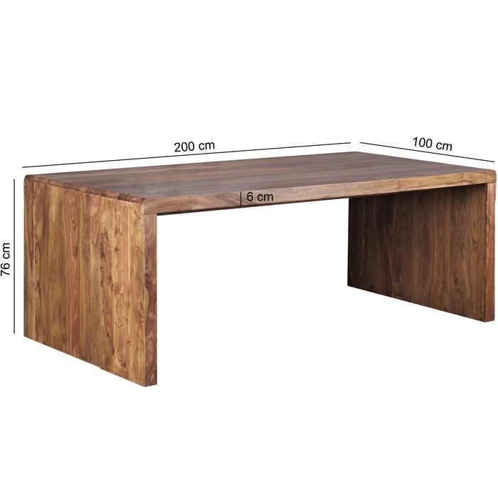 FineBuy Design Schreibtisch Natur Sheesham Massivholz Bürotisch Computertisch – Maßzeichnung