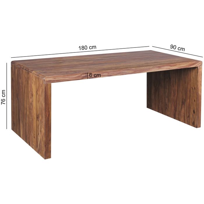 FineBuy Design Schreibtisch 180 cm Sheesham Massivholz Bürotisch Computertisch – Maßzeichnung