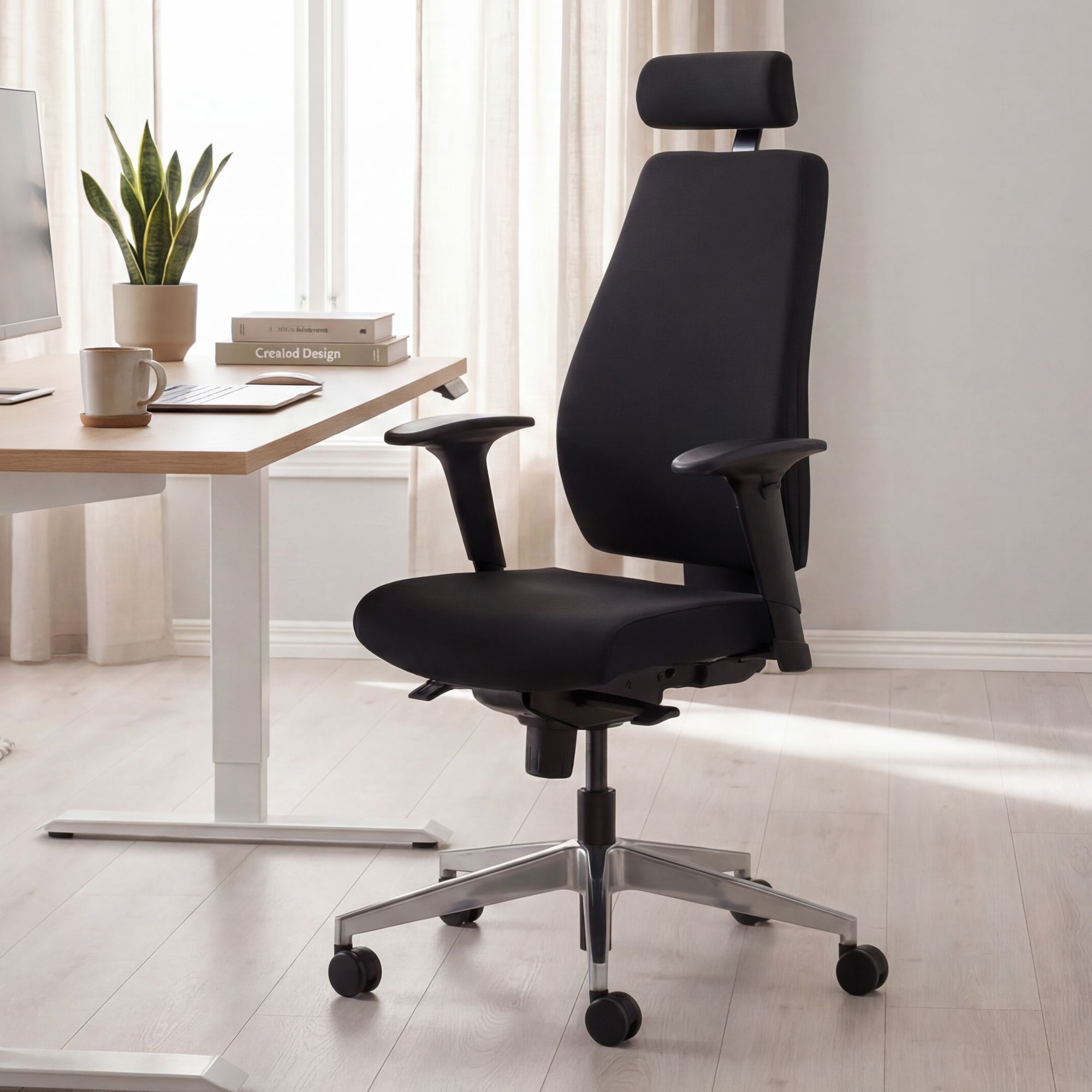 FineBuy Bürostuhl Schwarz Schreibtischstuhl Stoff Drehstuhl Arbeitsstuhl – Ansicht 1