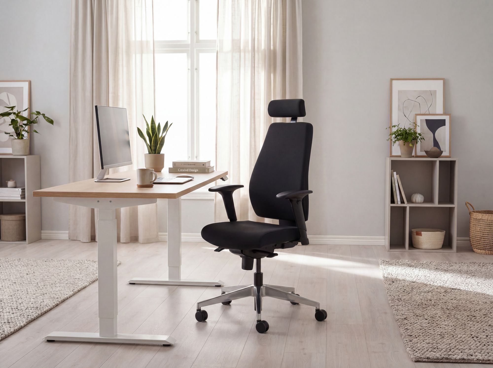 FineBuy Bürostuhl Schwarz Schreibtischstuhl Stoff Drehstuhl Arbeitsstuhl – Ansicht 2