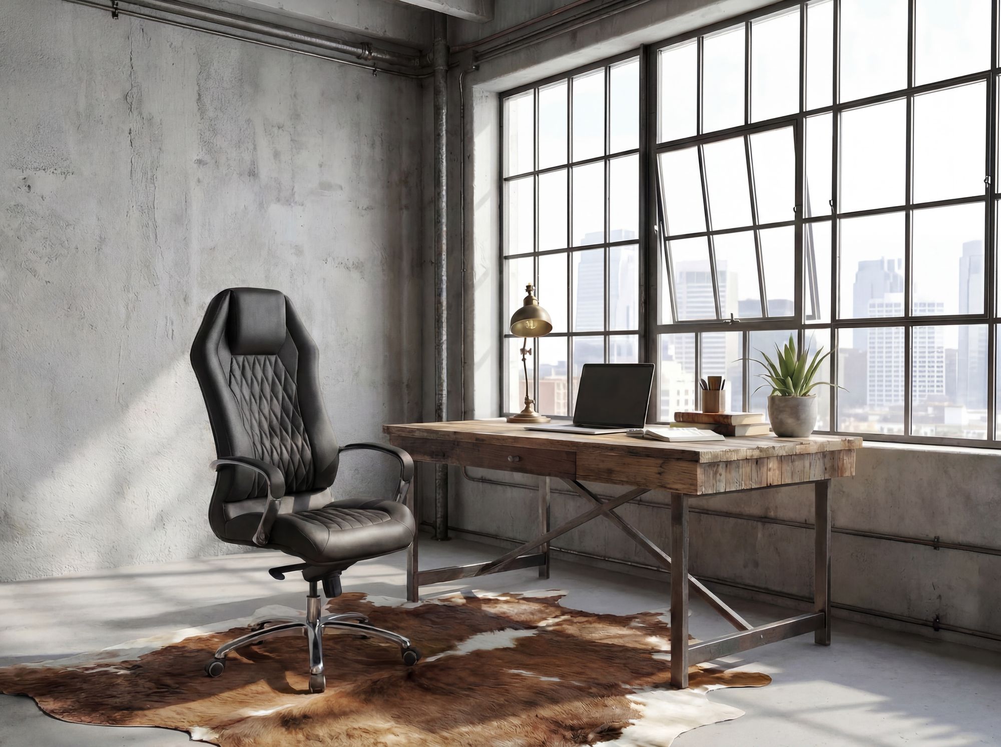 FineBuy Bürostuhl MONTEREY Echtleder Chefsessel Schreibtischstuhl Drehstuhl – Ansicht 2