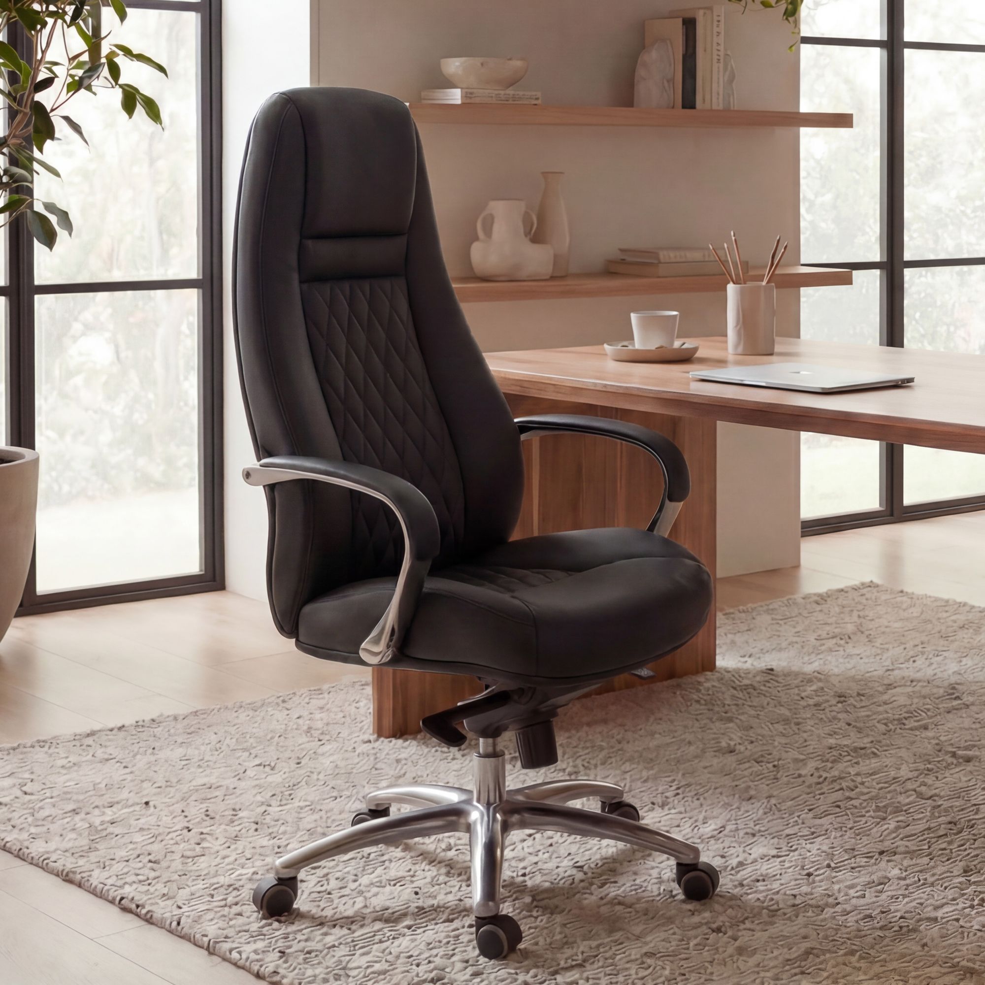 FineBuy Bürostuhl Echtleder Schreibtischstuhl ergonomisch Chefsessel Drehstuhl – Ansicht 1