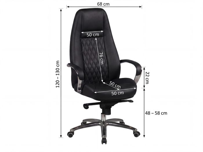 FineBuy Bürostuhl Echtleder Schreibtischstuhl ergonomisch Chefsessel Drehstuhl – Maßzeichnung