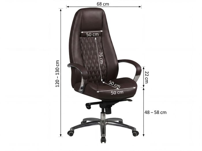 FineBuy Bürostuhl Echtleder Schreibtischstuhl ergonomisch Chefsessel Drehstuhl – Maßzeichnung