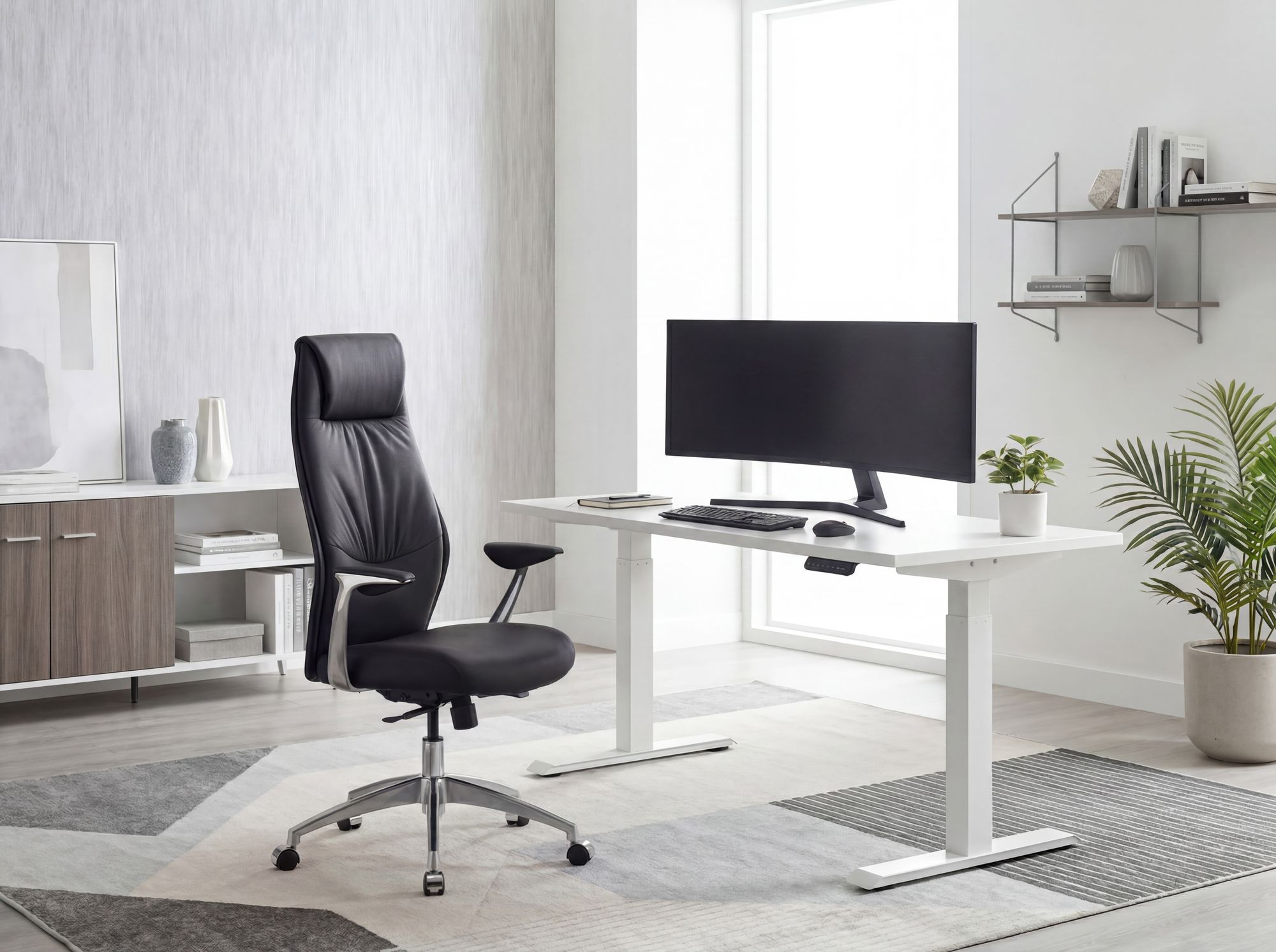 FineBuy Bürostuhl Echt-Leder Schreibtischstuhl Chefsessel Drehstuhl 120KG – Ansicht 2