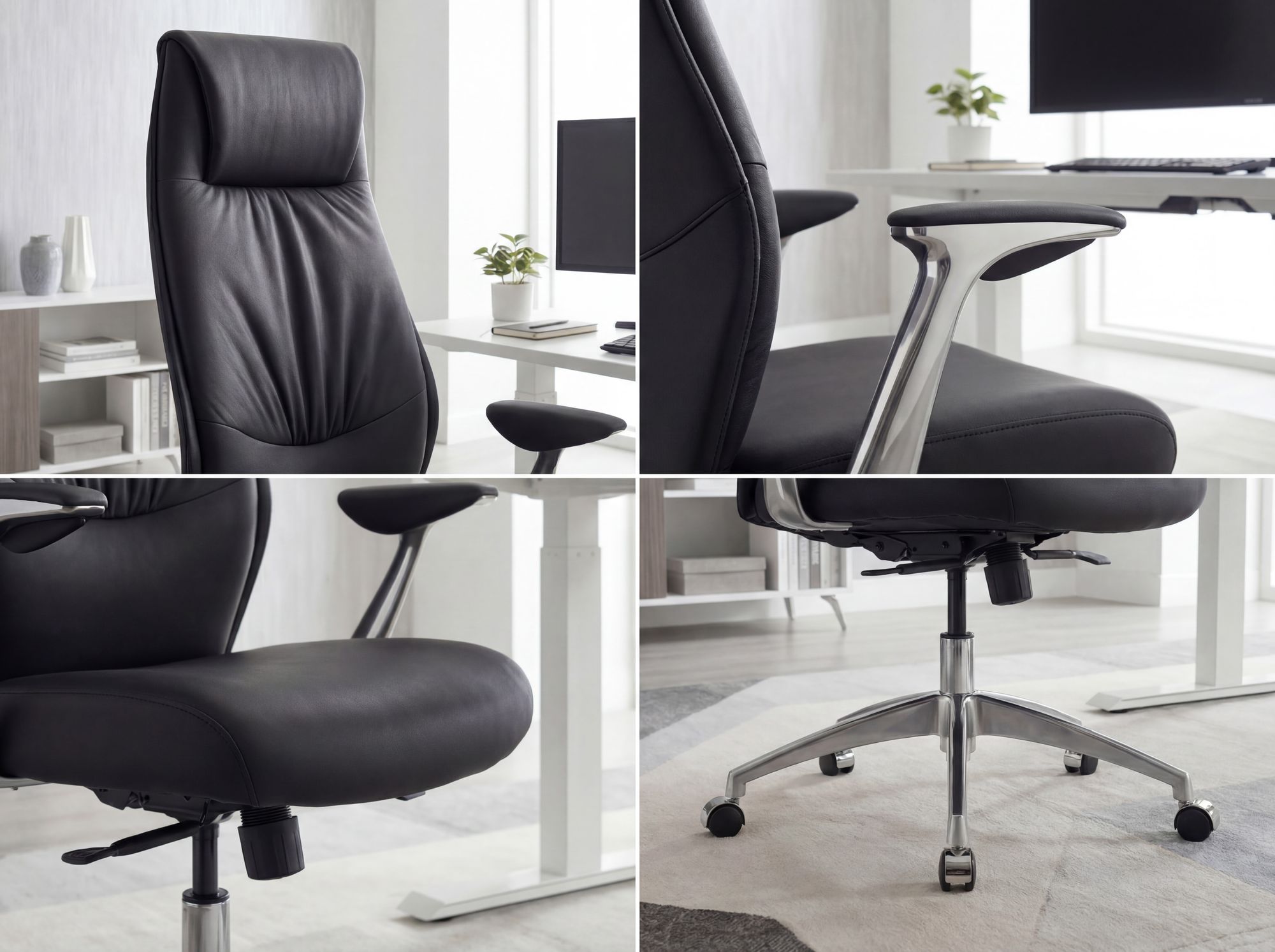 FineBuy Bürostuhl Echt-Leder Schreibtischstuhl Chefsessel Drehstuhl 120KG – Ansicht 4