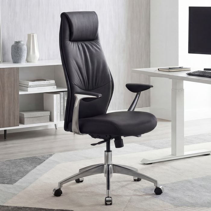 FineBuy Bürostuhl Echt-Leder Schreibtischstuhl Chefsessel Drehstuhl 120KG