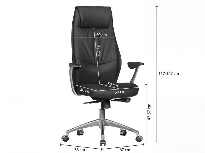FineBuy Bürostuhl Echt-Leder Schreibtischstuhl Chefsessel Drehstuhl 120KG – Maßzeichnung