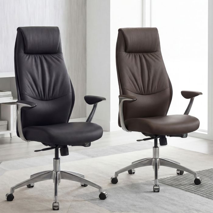FineBuy Bürostuhl Echt-Leder Schreibtischstuhl 120KG Chefsessel mit Synchronmechanik Drehstuhl