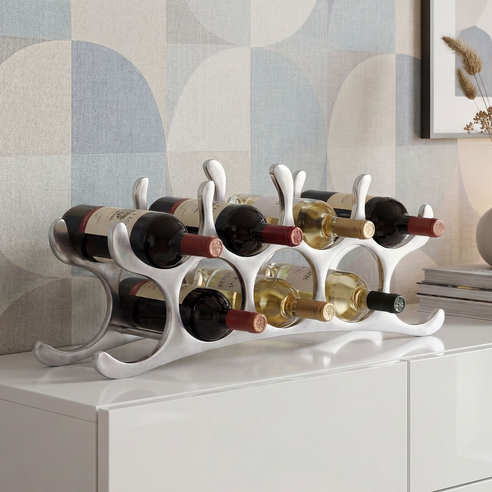 Modernes Weinregal 55cm Alu silber für 9 Flaschen Flaschenhalter Flaschenregal – Ansicht 1