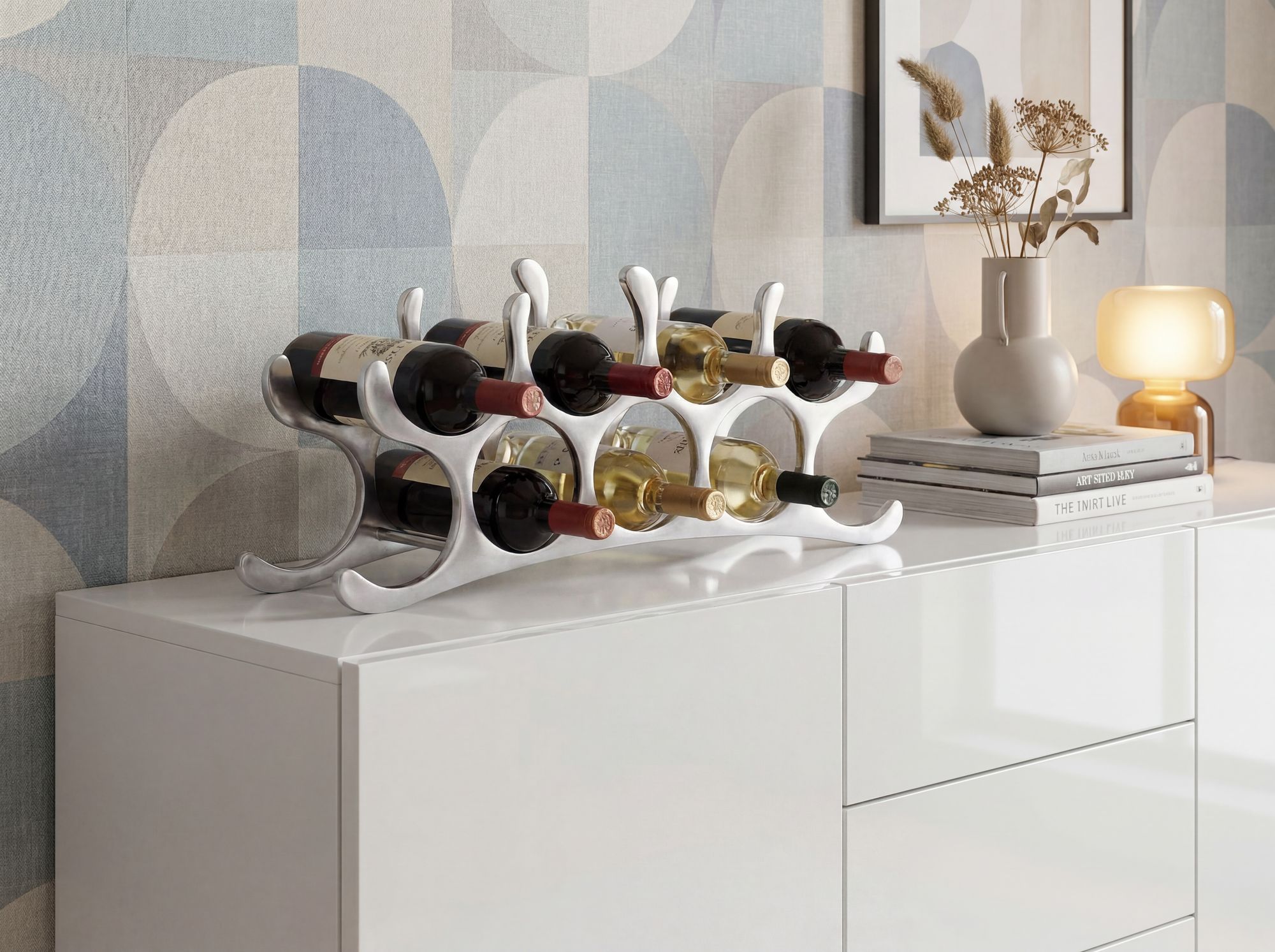 Modernes Weinregal 55cm Alu silber für 9 Flaschen Flaschenhalter Flaschenregal – Ansicht 2