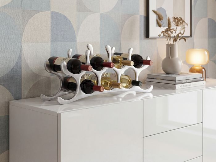 FineBuy Design Aluminium Weinregal 9 Flaschen in Silber 55x20x12 cm, Flaschenregal Wein Zubehör Edel modern, Metall Deko Weinflaschen Halter Schmal Küche Regal, Alu Flaschenständer liegend