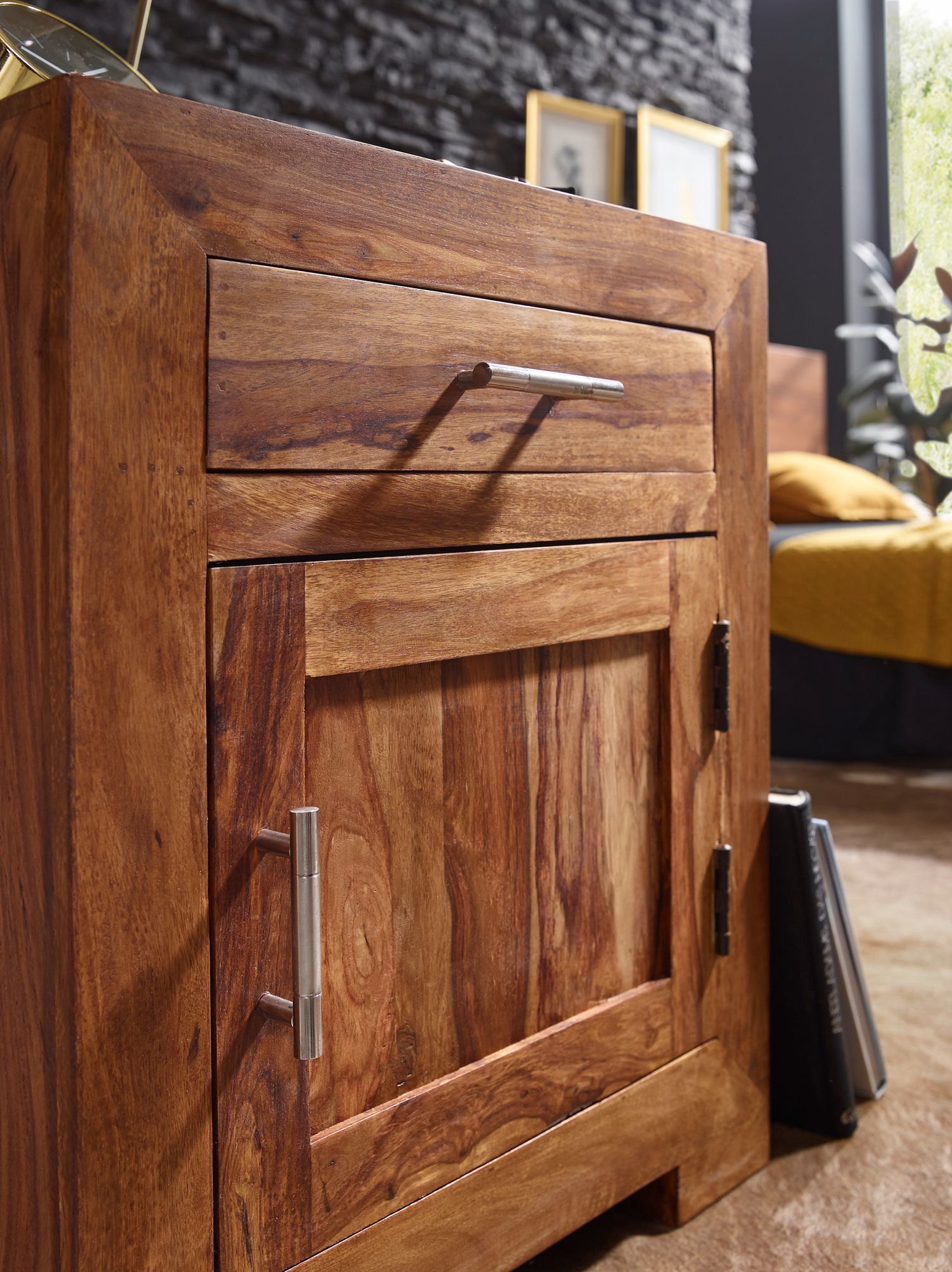FineBuy Nachttisch Massivholz 60 cm Nachtschrank Nachtkonsole für Boxspringbett – Ansicht 5