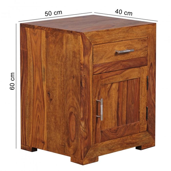FineBuy Nachttisch Massivholz 60 cm Nachtschrank Nachtkonsole für Boxspringbett – Maßzeichnung