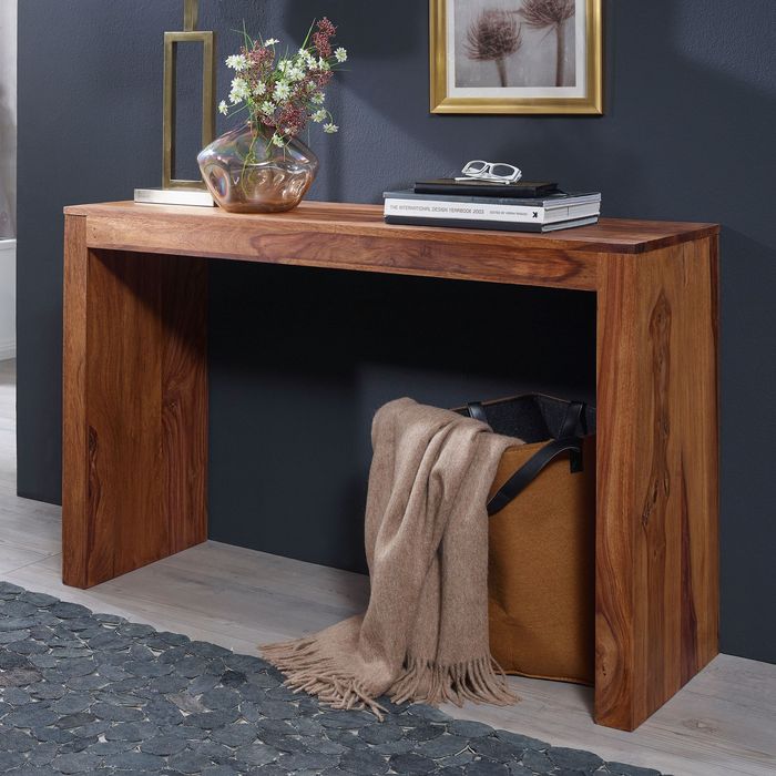 FineBuy Konsolentisch Massivholz 115x40x75 cm Flurtisch, Design Dielentisch Anrichte Schmal, Arbeitstisch Schreibtisch Modern, Konsole Eingangstisch Naturholz 5616