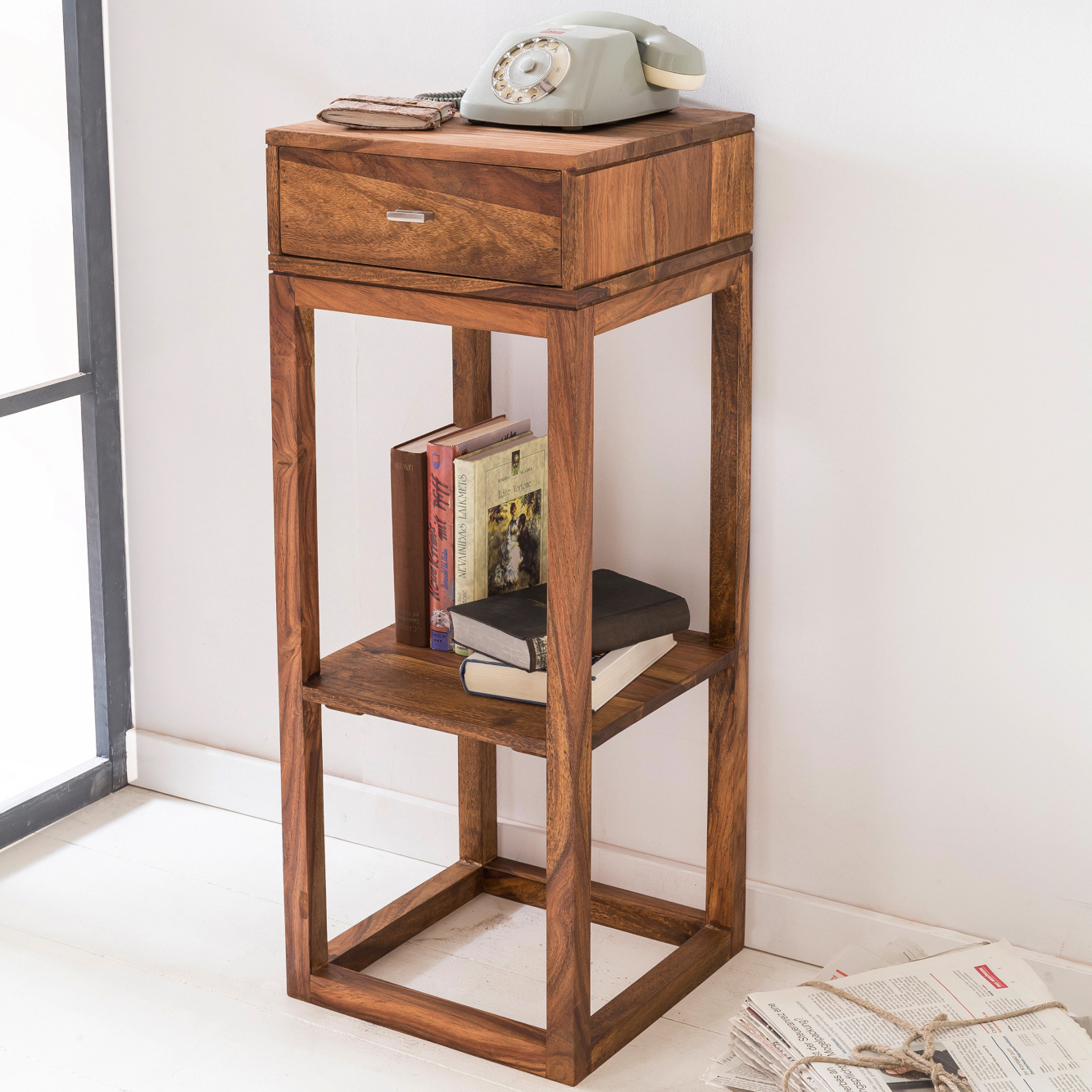 Beistelltisch PATAN Holz Massiv Telefontisch Konsole Anrichte Regal Schublade – Ansicht 2