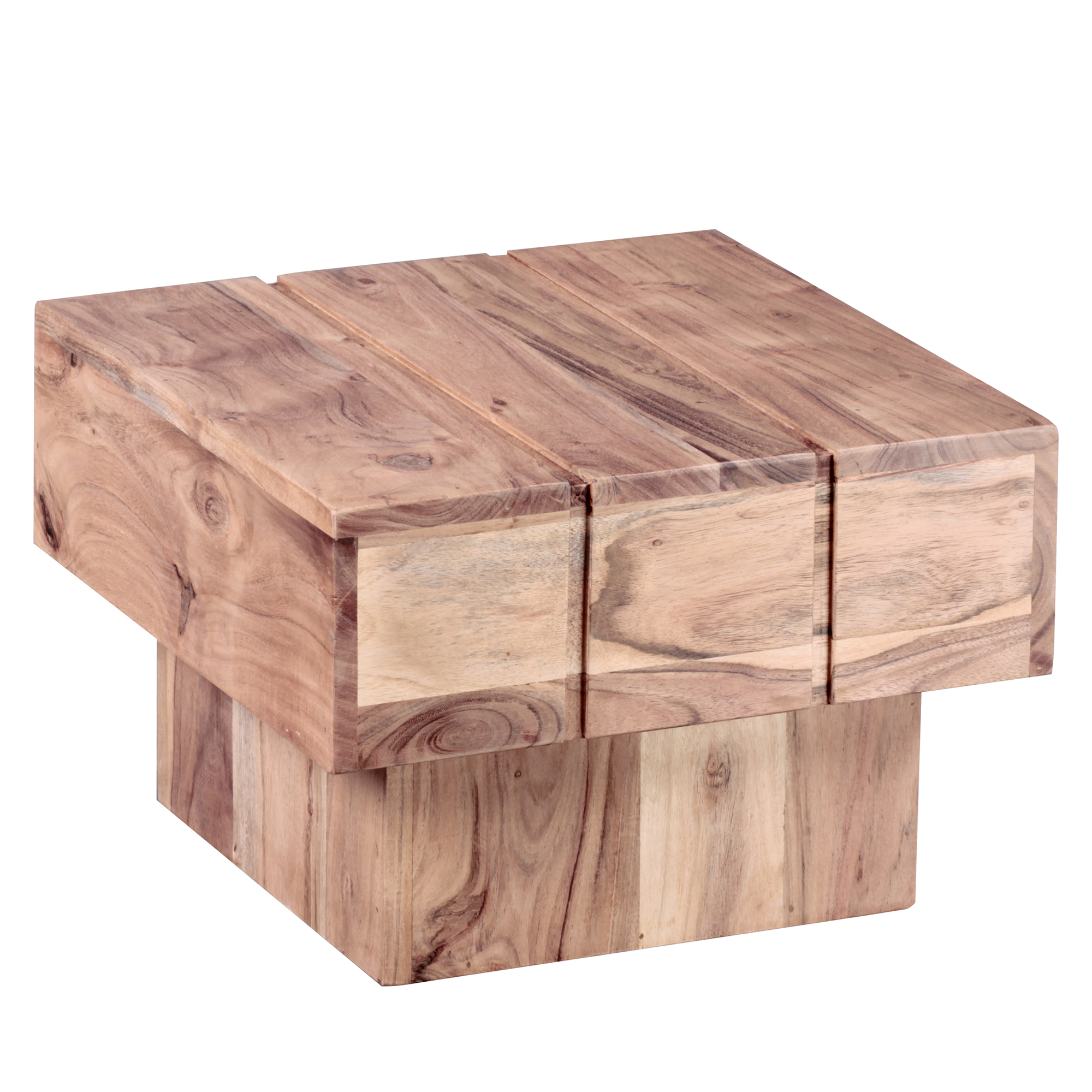 FineBuy Beistelltisch Massivholz Wohnzimmertisch 44 x 44 x 30 cm Couchtisch massiv Landhaus-Stil Cube quadratisch