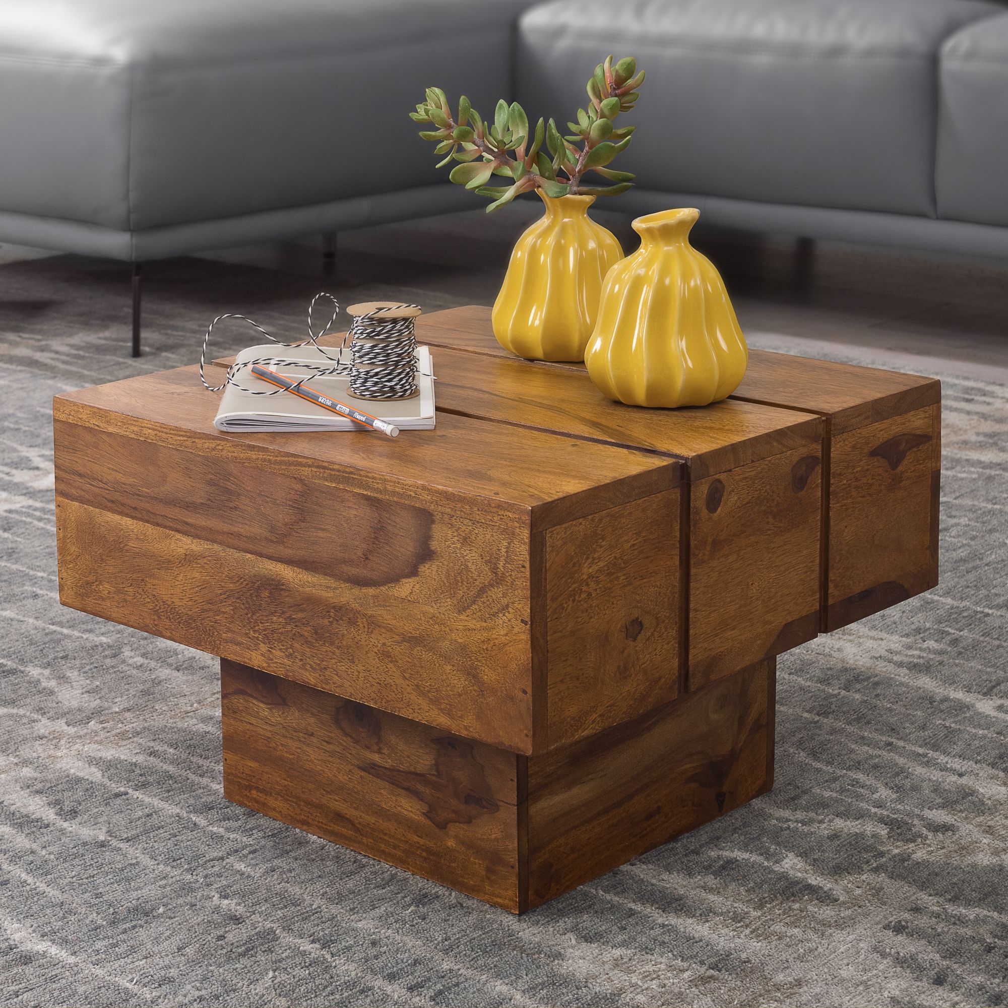 FineBuy Beistelltisch Massivholz Wohnzimmertisch Ø 44cm Couchtisch Landhaus-Stil – Ansicht 1
