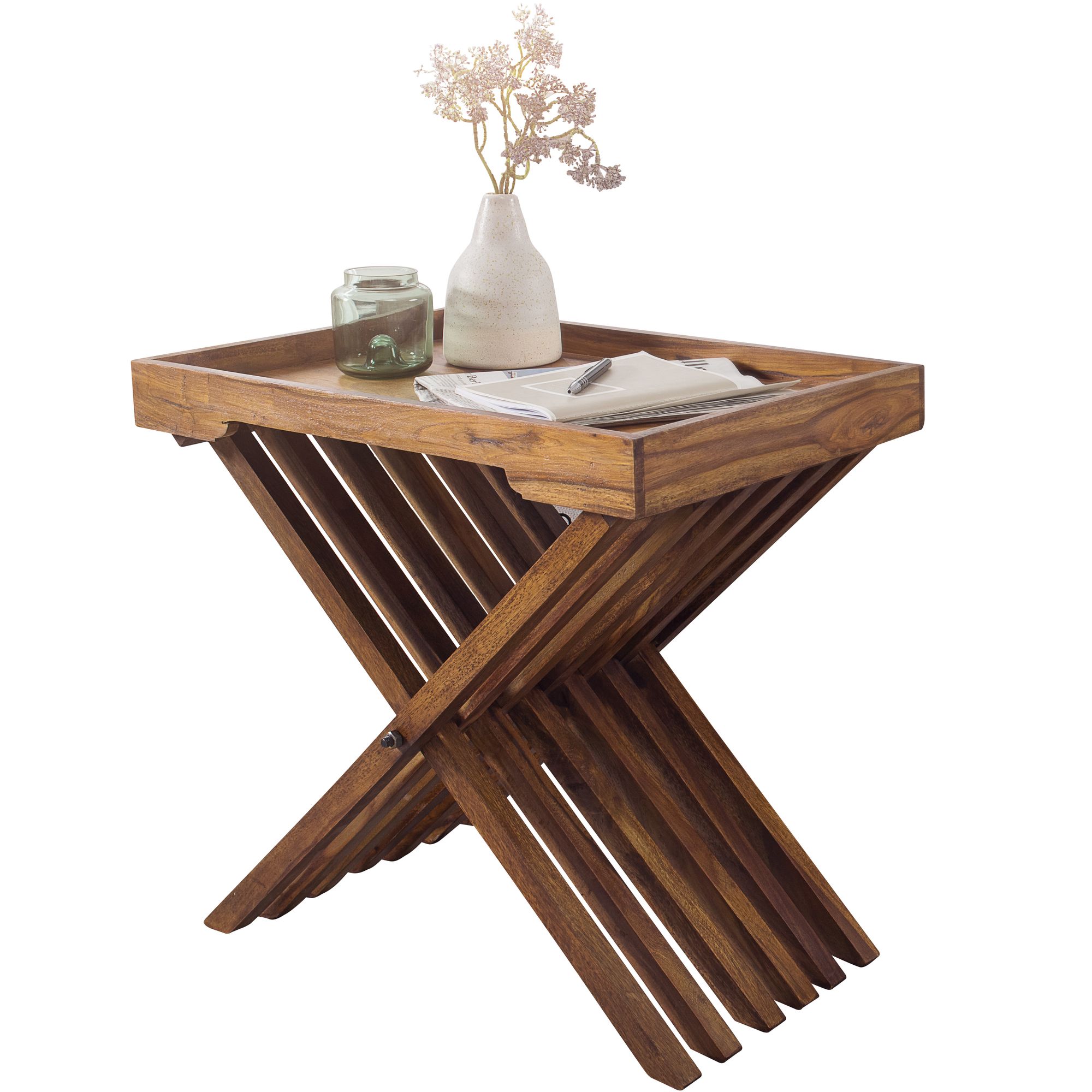 FineBuy Beistelltisch klappbar Massiv-Holz Couchtisch Klapptisch Serviertablett – Ansicht 7