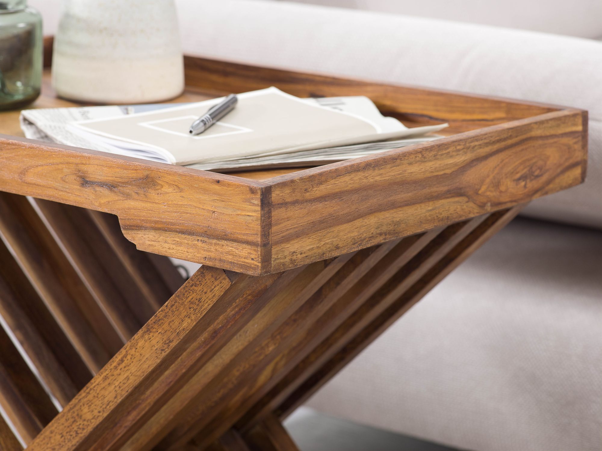 FineBuy Beistelltisch klappbar Massiv-Holz Couchtisch Klapptisch Serviertablett – Ansicht 4