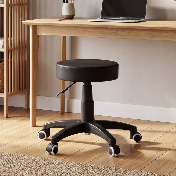 FineBuy Hocker Design Arbeitshocker verstellbar Bezug Kunstleder Schwarz Sitzhocker Rollen Rollhocker gepolstert ohne Lehne Praxishocker auf Rollen Arzthocker Hartbodenrollen höhenverstellbar